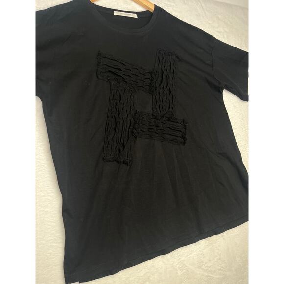 Plain People Japan Black Textured Lace Tshirt Minimalist Streetwear Neutral sz 2 - Picture 2 of 8